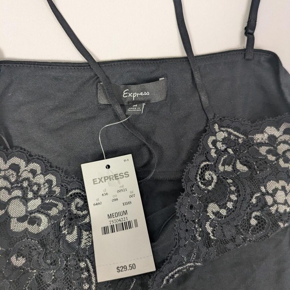 Vtg Express Babydoll Cami Top M Deadstock Y2K Lace Trim Sheer Coquette - Picture 3 of 6